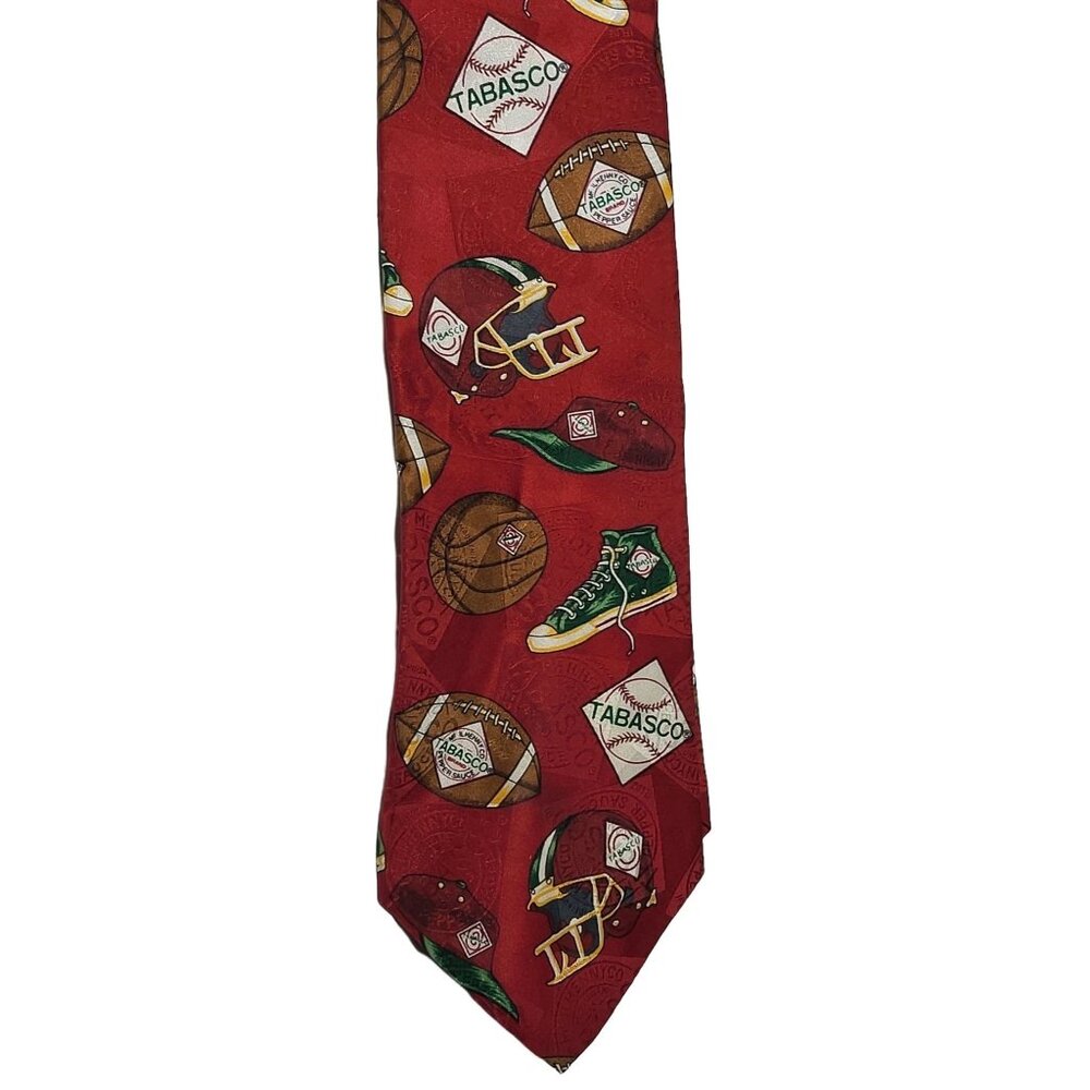 Tabasco Hot Sauce Sports Printed 100% Silk Tie Novelty Funny Gag Gift Dad Wacky